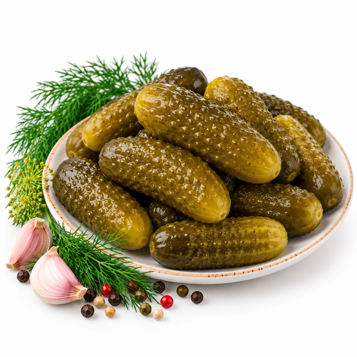 Glossy Pickle Platter with Dill and Peppercorns