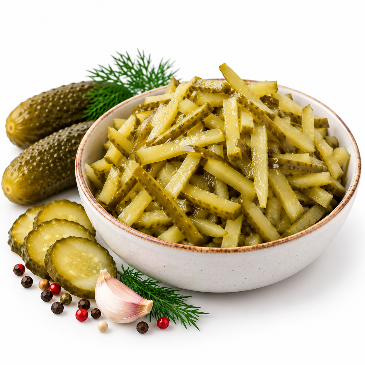 Glossy Pickle Strips with Dill