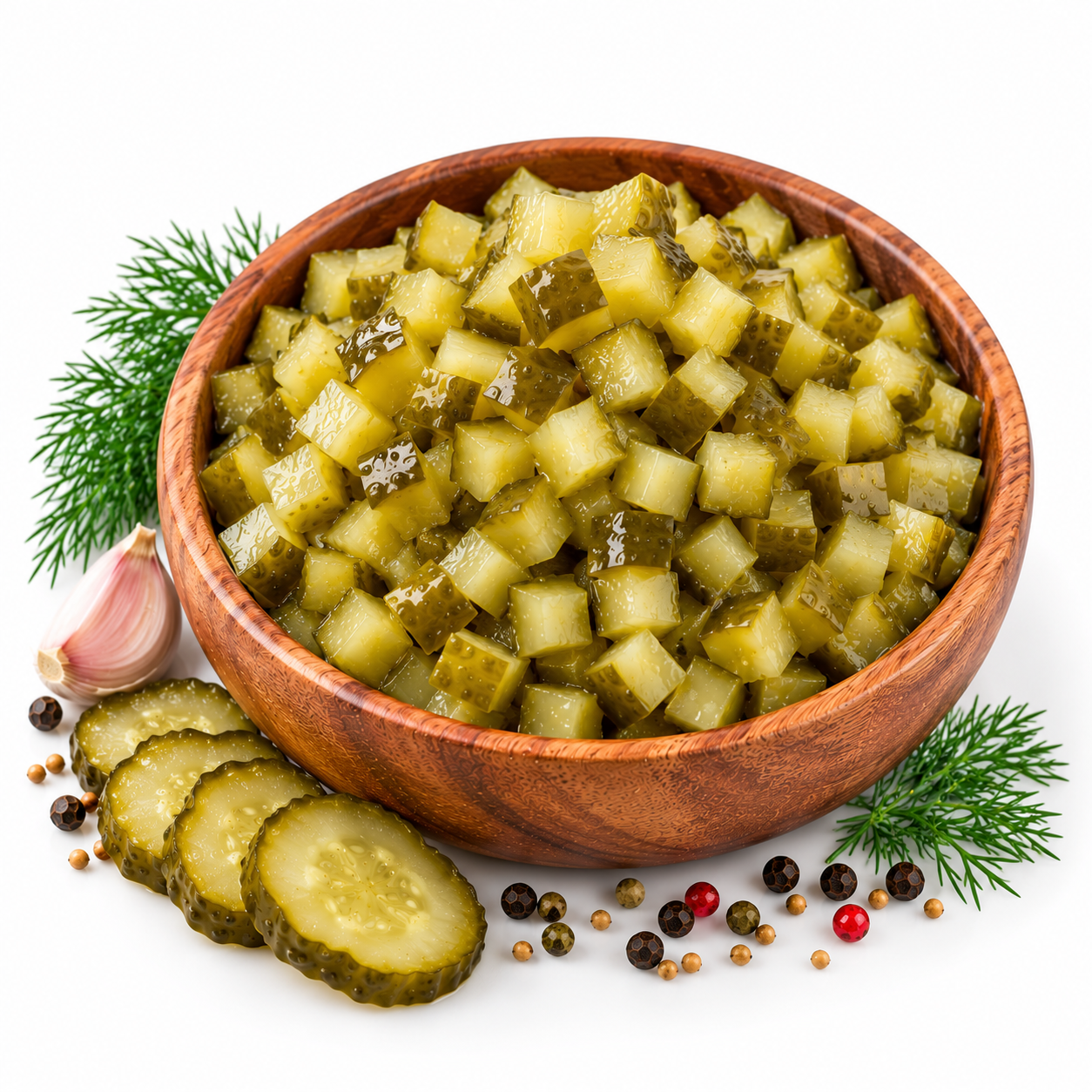 Rustic Bowl of Diced Pickles