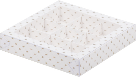 155х155х30 белый с птичками пласт крышкой, 9 конфет 050075